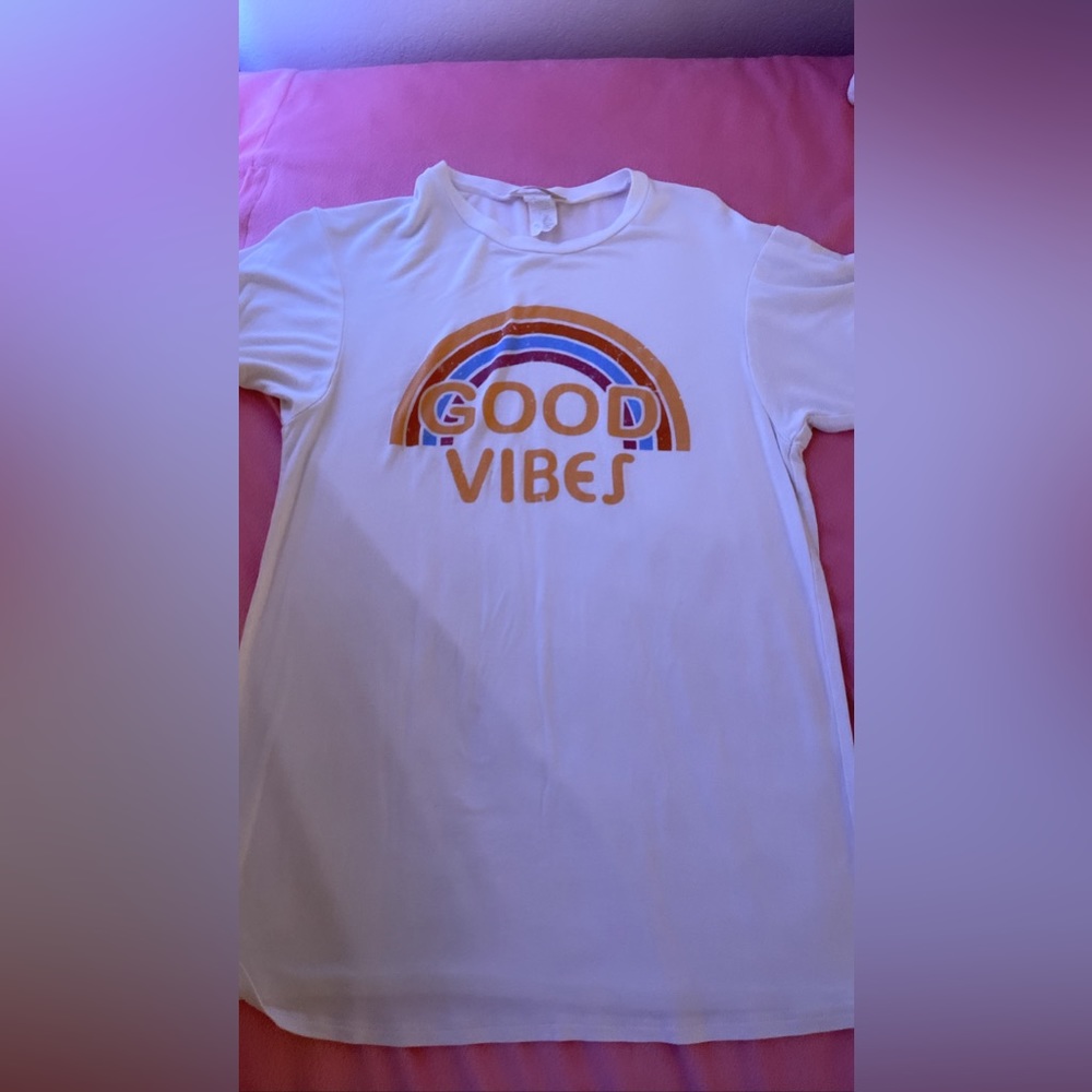 Rainbow “Good Vibes” printed white T-Shirt